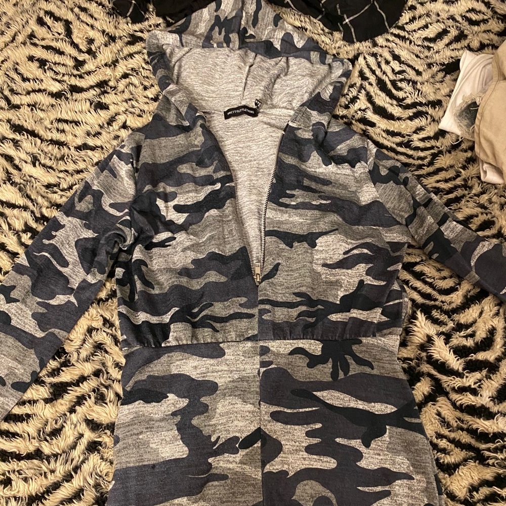 Prettylittlething camo zip hooded jumpsuit